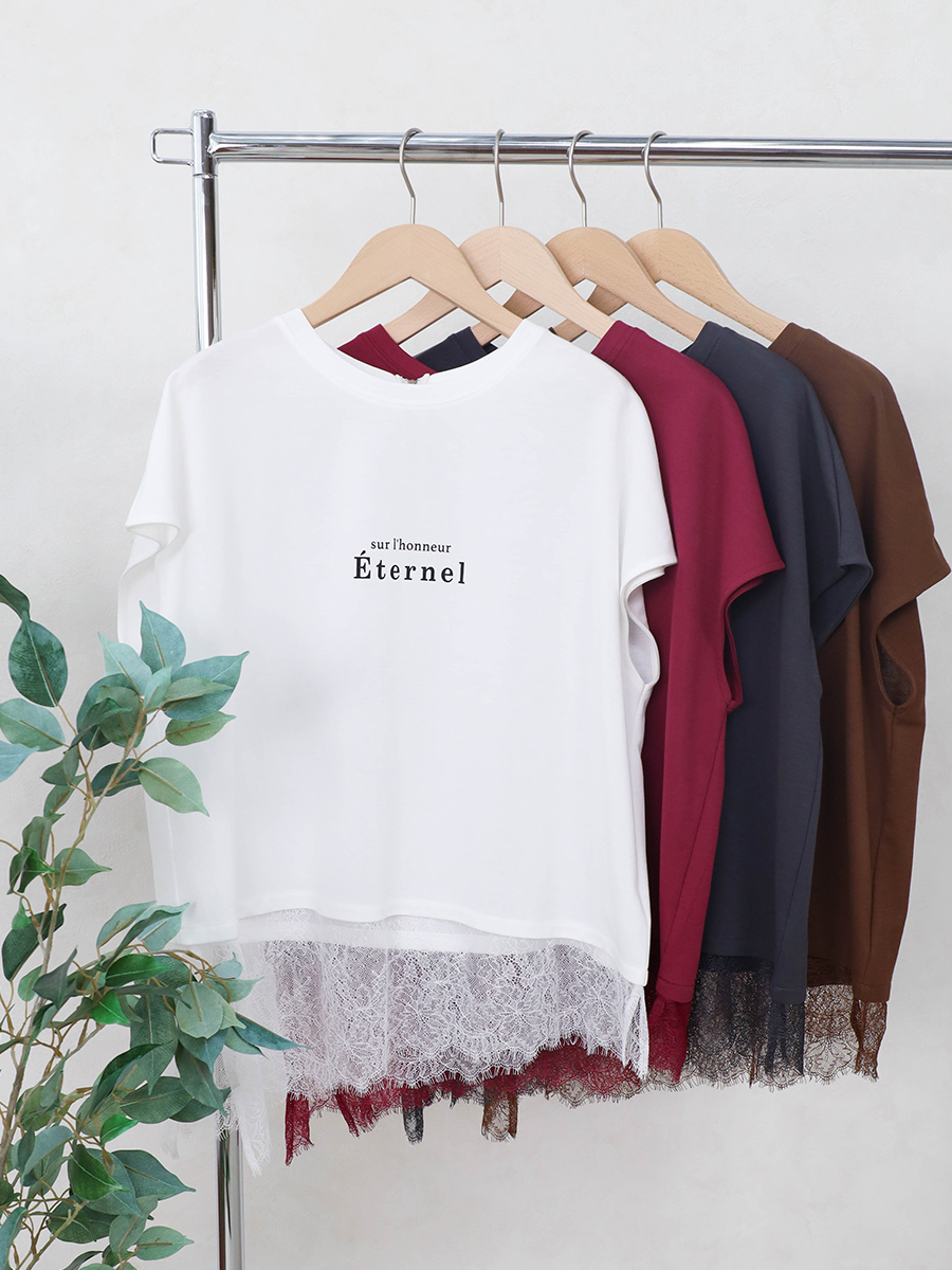 アシメレースヘムロゴTシャツ